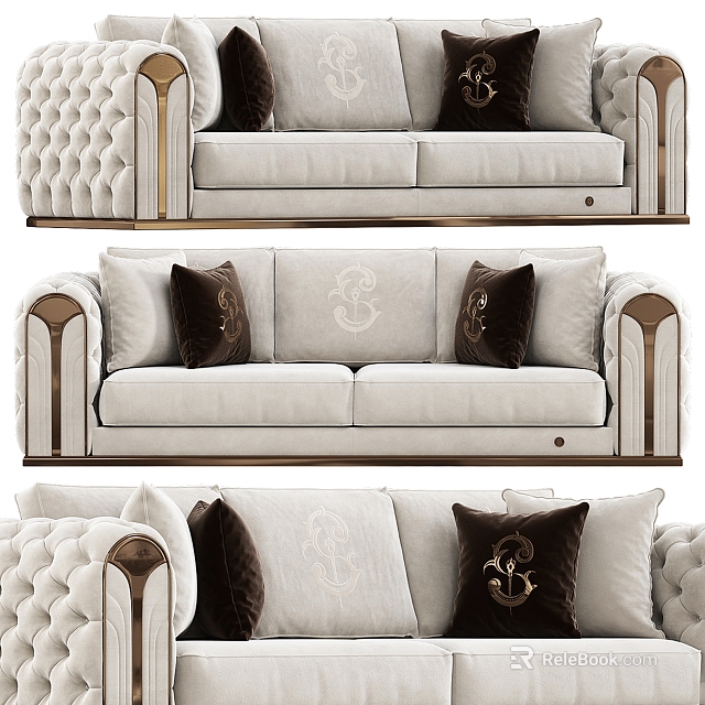 Modern Luxury Multi Seat Sofa In Beige With Tufted Details And Soft Decorative Cushions 3d model 
