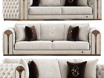 Modern Luxury Multi Seat Sofa In Beige With Tufted Details And Soft Decorative Cushions 3d model