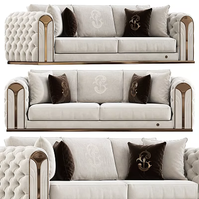 Modern Luxury Multi Seat Sofa In Beige With Tufted Details And Soft Decorative Cushions 3d model