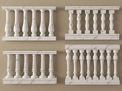 Elegant White Marble Railings With Various Classical Column Designs For Decor 3d model