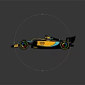 Yellow And Blue Streamlined Formula Race Car With Aerodynamic Rear Wing And Tires