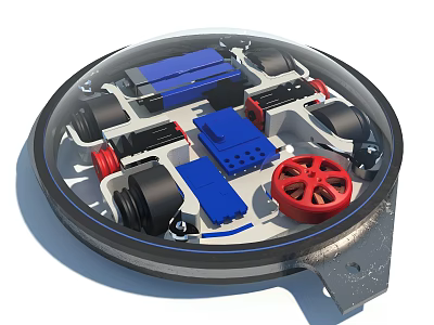 Mechanical Device With Transparent Dome Blue Red Components And Internal Structure 3d model