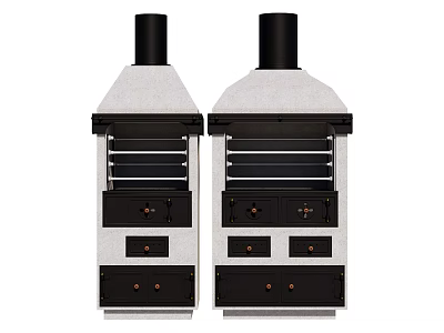 Classic Vintage Double Stoves Design With Chimney Drawers And Control Panels 3d model