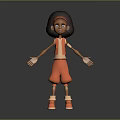 Cute Child Character In Orange Outfit And Orange Shoes With Open Arms Standing Pose