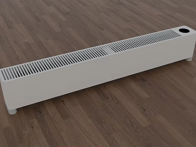 White Long Baseboard Heater With Vents On Wooden Floor Surface 3d model