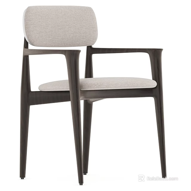 Modern Dining Chair With Light Gray Upholstered Seat And Dark Wooden Frame Armrests 3d model 