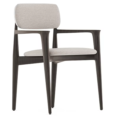 Modern Dining Chair With Light Gray Upholstered Seat And Dark Wooden Frame Armrests 3d model