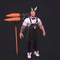 Anthropomorphic Bunny Character With Muscular Build Overalls Bow Tie And Giant Carrot Weapon