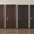 Dark Brown And Black Hinged Doors With Golden Handles And Panel Designs In Interior