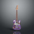 Stylish Purple Electric Guitar With Colorful Patterns For Home Decoration