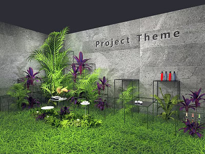 Modern Display Shelves With Lush Greenery And Potted Plants In Indoor Garden 3d model