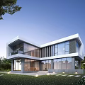 Modern Single Family Villa Exterior Design With Glass Walls And Landscaping