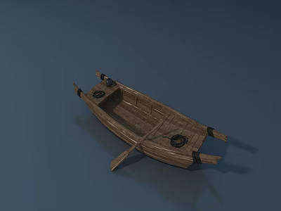 Traditional Wooden Boat Design With Oar And Open Seating Structure Details 3d model