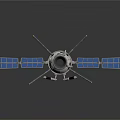 Detailed Orbital Space Satellite With Blue Solar Panels And Deployable Antennas