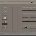 Modern Built in Sleek Bookshelf With LED Lighting And Neutral Tone Decorative Items
