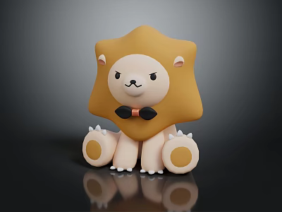 Cute Plush Lion Stuffed Toy With Yellow Mane Black Bow Tie And Round Paws 3d model