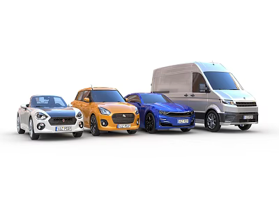 Variety Of Cars Showcased In White Background 3d model