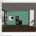 Stylish Laundry Room Interior With Green Cabinets Washing Machine Dryer And Sink