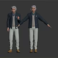 Elderly Men In Dark Jackets Light Pants And Brown Shoes Gesturing With Extended Arms