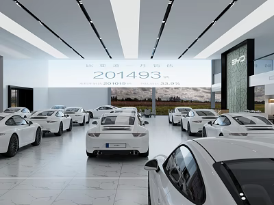Modern Car Dealership Showroom Interior With New White Cars Neatly Arranged In Spacious Design 3d model