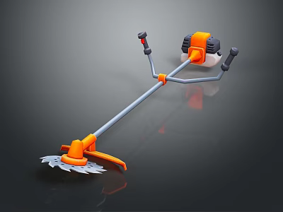 Orange And Black Lawn Mower With Long Shaft Blade Handle And Engine 3d model