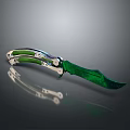 Sharp Folding Knife With Green Blade Silver And Green Handle And Reflective Surface