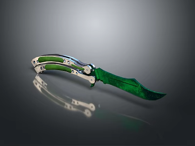 Sharp Folding Knife With Green Blade Silver And Green Handle And Reflective Surface 3d model