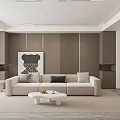 Modern Open Living Dining Room Interior With Gray Sofa TV Wall And Decorative Artwork