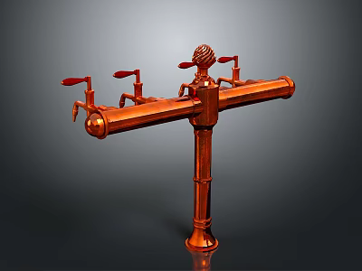 Copper Colored Commercial Kitchen Equipment With Multiple Faucets Stand Structure And Metal Construction 3d model