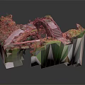 Geometric Scenic Model With Stone Arch Bridge Steps Green Vegetation And Stream
