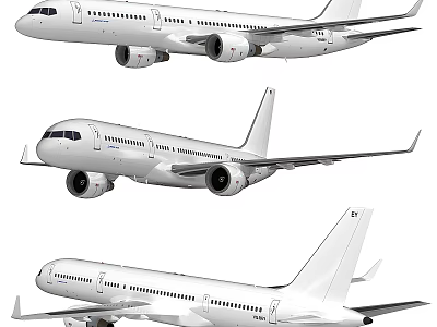 Modern White Commercial Passenger Airplane Exterior With Wings And Engines From Multiple Angles 3d model