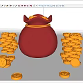 Decorative Ornament Set With Red Pouch And Stacked Scattered Gold Coins