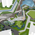 Modern Residential Building Complex With Landscaped Gardens Water Features And Pedestrian Paths