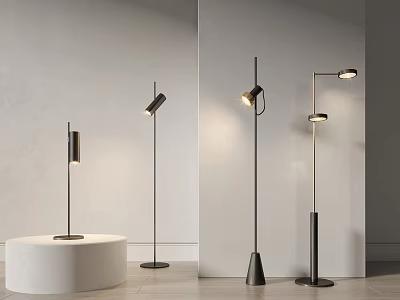 Modern Minimalist Floor Lamp With Black Metal Frame Cone Round Base And Adjustable Head Design 3d model