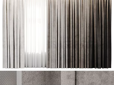Gray Gradient Velvet Curtains For Modern Window With Light Filtering Layered Design 3d model