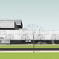 Modern Urban Building Exterior With Glass Curtain Wall Trees And Sidewalk