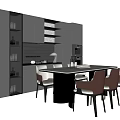 Modern Dining Table Set With Dark Kitchen Cabinets Oven And Marble Countertop Design 3d model