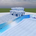 Blue And White Snow Themed Playground Slides With Wavy And Grid Surfaces For Outdoor Fun
