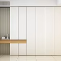 Modern White Wardrobe with Smooth Panel Design and Wooden Countertop in Interior
