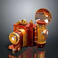 Vintage Electronic Camera With Brass And Red Metal Parts Lens Circular Components And Knobs 3d model