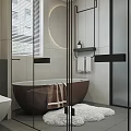 Modern Bathroom Interior with Freestanding Bathtub Glass Shower Vanity and Gray Tiles