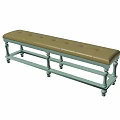 Classic Leather Tufted Bench With Green Wooden Legs And Button Details