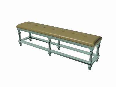 Classic Leather Tufted Bench With Green Wooden Legs And Button Details 3d model
