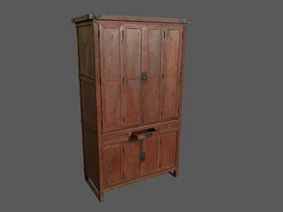 Traditional Wooden Bookcase With Dark Brown Wood Double Door Design And Metal Hardware 3d model