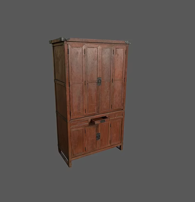 Traditional Wooden Bookcase With Dark Brown Wood Double Door Design And Metal Hardware 3d model