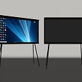 Two Modern Flat Screen Televisions With Tripod Stands In Minimalist Room