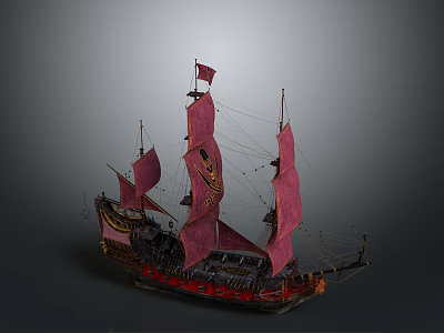 Vintage Model Sailing Ship With Pink Sails And Intricate Decorative Details 3d model