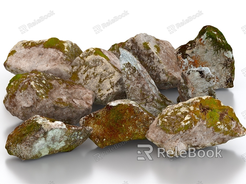 Stone boulder moss stone moss moss rock terrain rockery model