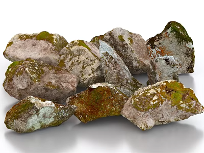 Natural Stones Covered In Green Moss Pile For Garden Landscaping Decor 3d model