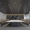 Modern Conference Room Interior With Long Table Ergonomic Chairs Ceiling Lights And Wall Decor